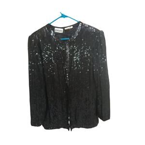Champellyse 1980's 100% Natural Silk Vintage Sequin Black Size L